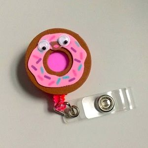 Googly eye donut badge reel key card ID holder